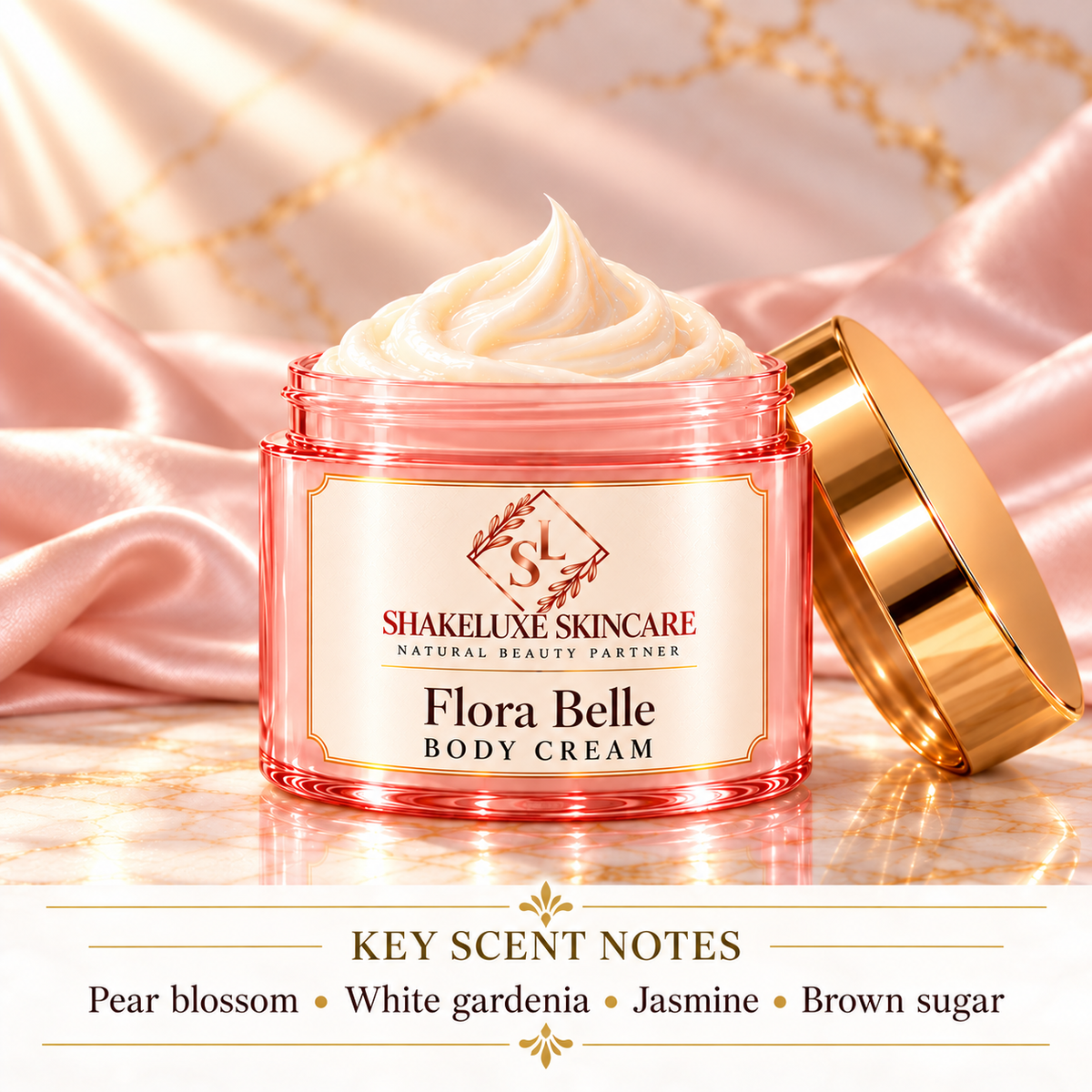 Flora Belle Body Cream — main; Pear blossom, white gardenia, jasmine, brown sugar