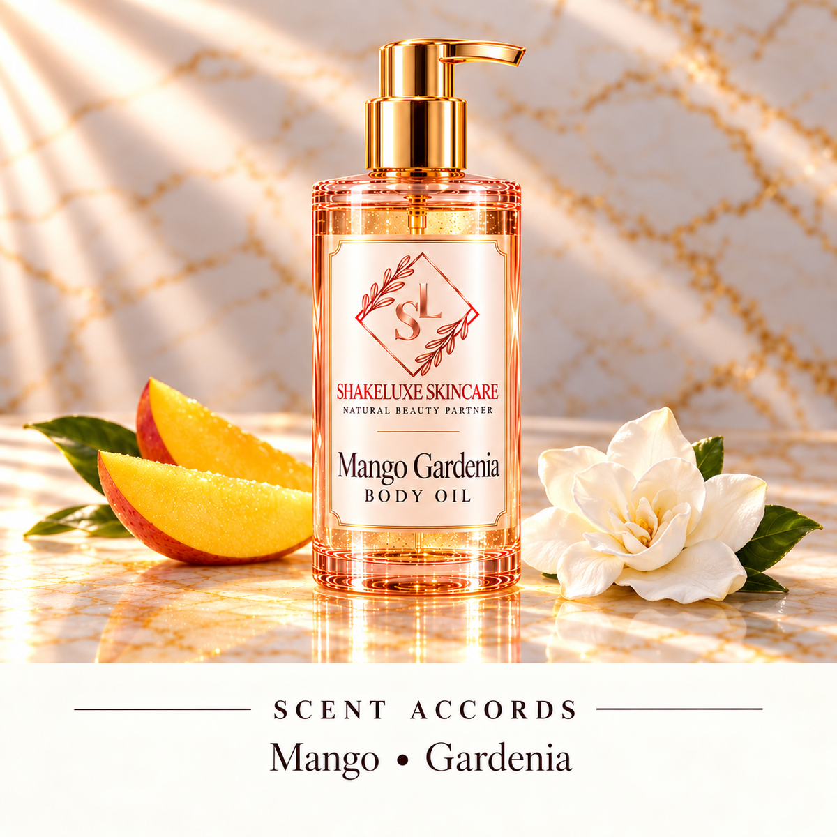 ShakeLuxe Mango Gardenia Body oil — Mango • Gardenia — detail view