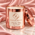 Pistachio Bliss Soy Candle — rose gold candle presentation