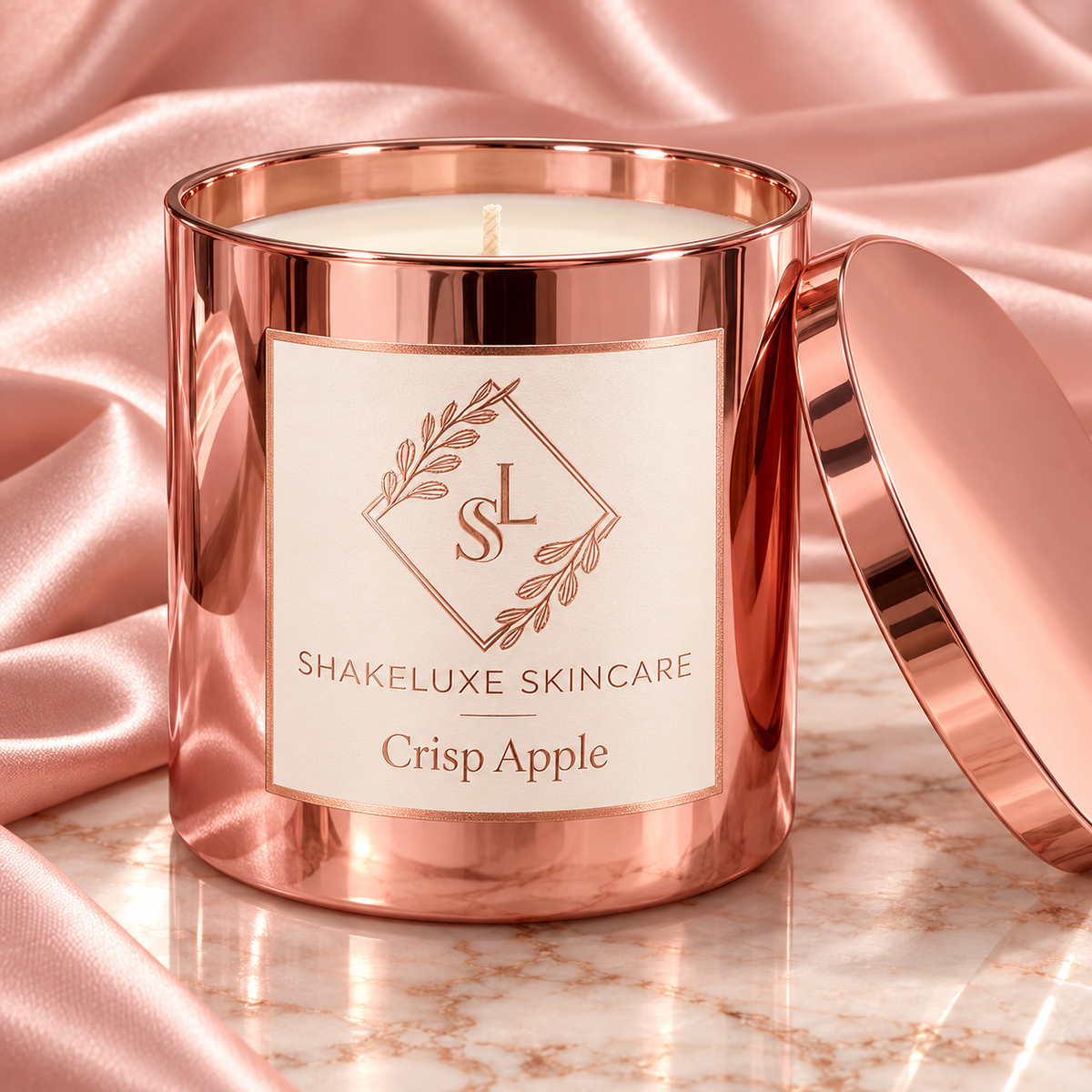 Crisp Apple — rose gold candle presentation