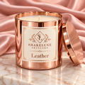 Leather — rose gold candle presentation