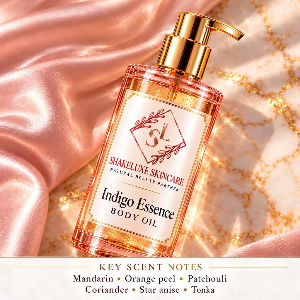Indigo Essence Body Oil — detail; Mandarin • Orange peel • Patchouli • Coriander • Star anise • Tonka