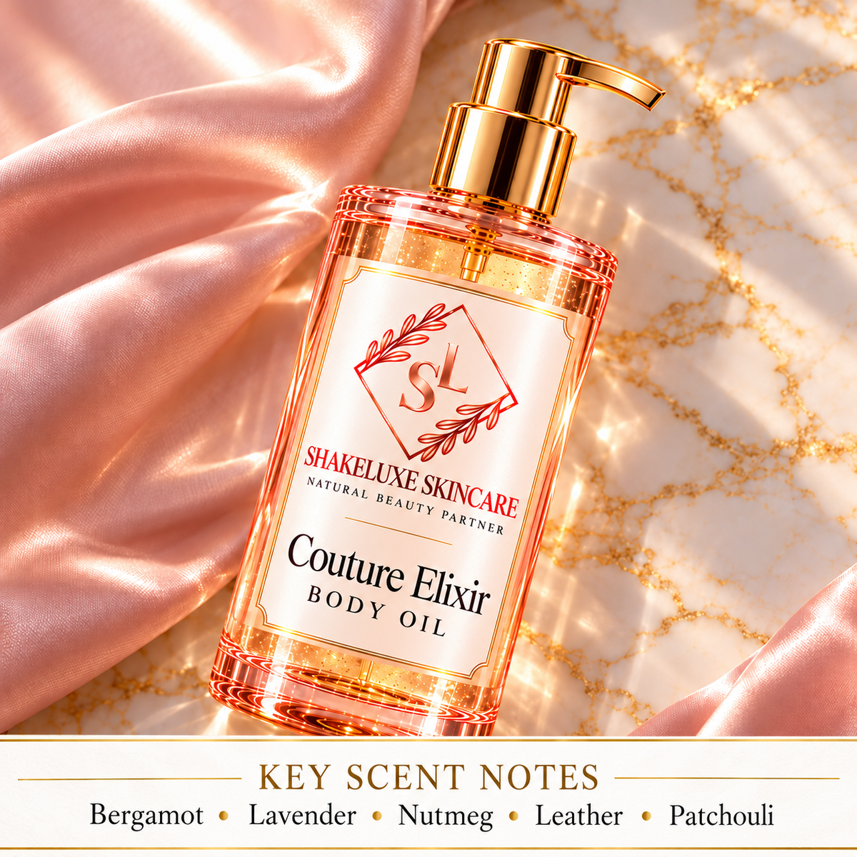 Couture Elixir — detail view; Bergamot • Lavender • Nutmeg • Leather • Patchouli