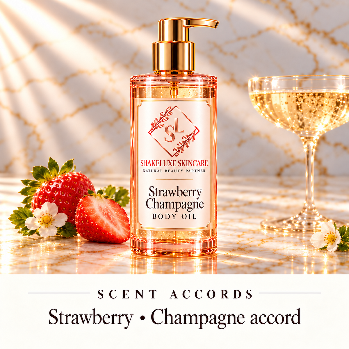 ShakeLuxe Strawberry Champagne Body oil — Strawberry • Champagne accord — main view