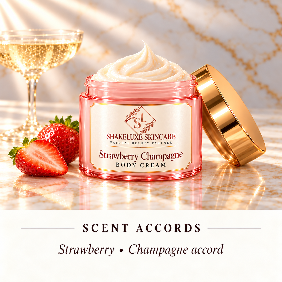 ShakeLuxe Strawberry Champagne Body cream — Strawberry • Champagne accord — detail view