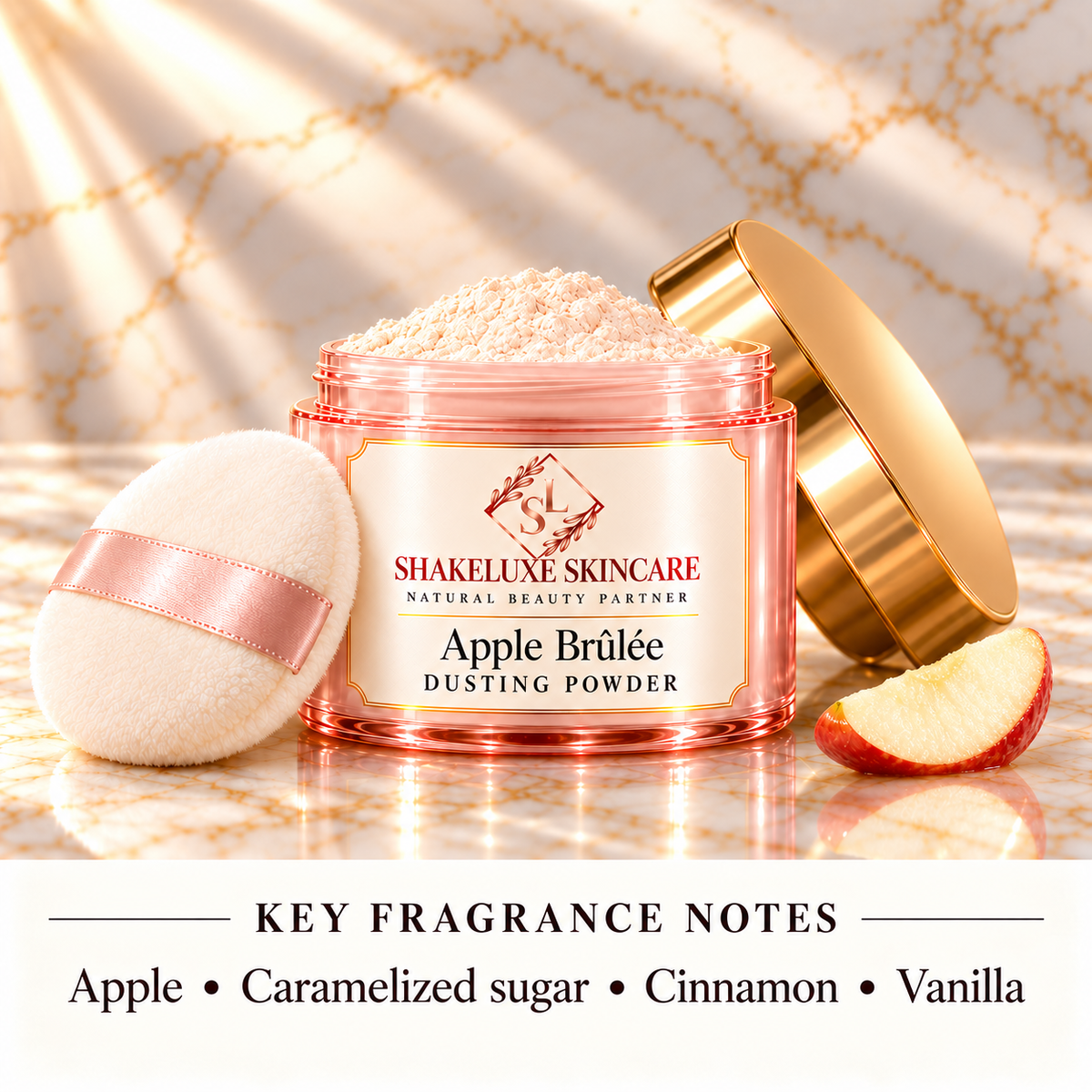 ShakeLuxe apple brulee detail with key fragrance notes