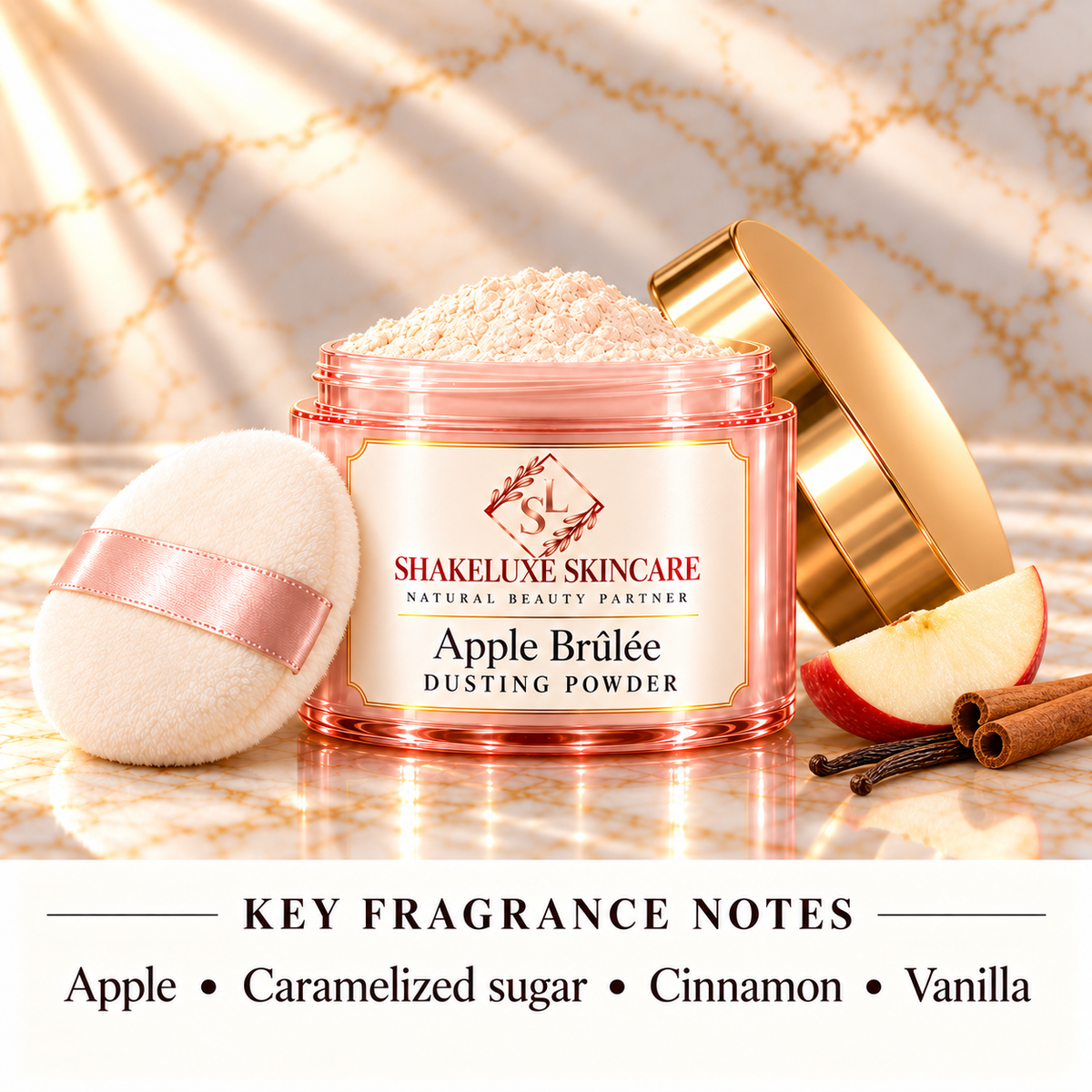 ShakeLuxe apple brulee main with key fragrance notes