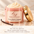 ShakeLuxe Cocoa Butter Cashmere Body Cream with SL logo and fragrance notes: soft citrus, light berry, jasmine petals, coconut cream, cocoa butter, cashmere woods and vanilla bean.