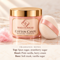 ShakeLuxe Cotton Candy Dusting Powder with SL logo and fragrance notes: spun sugar, strawberry sugar, pink vanilla, berry cream, soft musk and vanilla sugar.