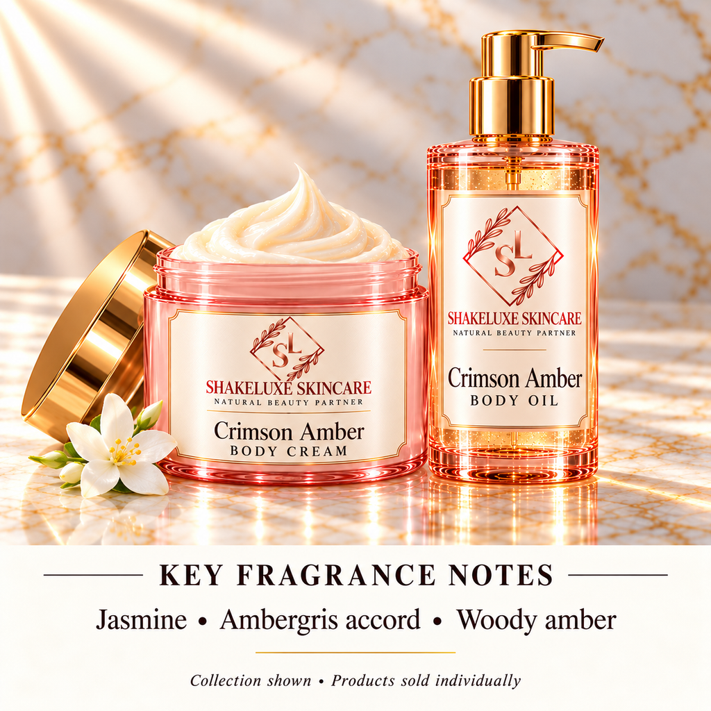 ShakeLuxe Crimson Amber collection — Jasmine • Ambergris accord • Woody amber