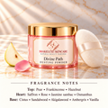 ShakeLuxe Divine Path Dusting Powder with SL branding and full pear, hazelnut, frankincense, floral, warm woods and vanilla fragrance notes