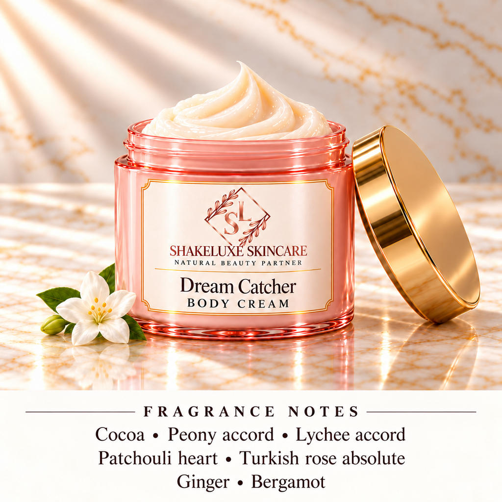 ShakeLuxe Dream Catcher with SL branding; cocoa, peony, lychee, patchouli, Turkish rose, ginger and bergamot fragrance notes