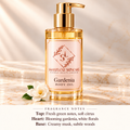 ShakeLuxe Gardenia Body Oil with SL branding and fragrance notes.