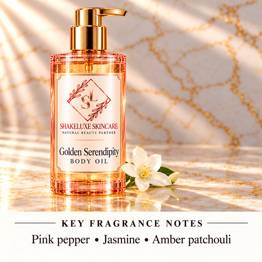ShakeLuxe Golden Serendipity oil — Pink pepper • Jasmine • Amber patchouli