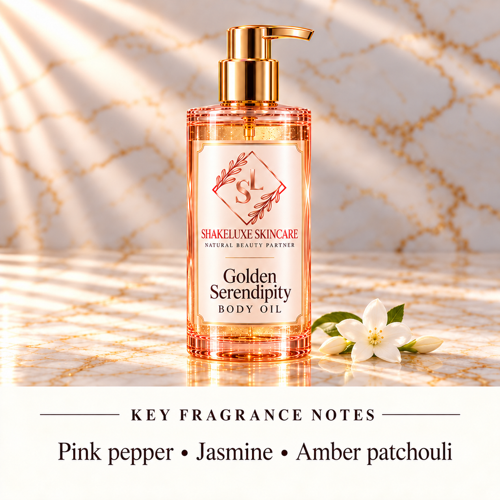 ShakeLuxe Golden Serendipity oil — Pink pepper • Jasmine • Amber patchouli