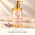 ShakeLuxe Lavender Vanilla Body Oil with SL branding and notes of lavender and warm vanilla.