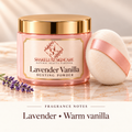 ShakeLuxe Lavender Vanilla Dusting Powder with SL branding and notes of lavender and warm vanilla.