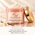 ShakeLuxe Sandalwood Vanilla Body Cream with SL branding and fragrance notes.