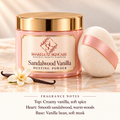 ShakeLuxe Sandalwood Vanilla Dusting Powder with SL branding and fragrance notes.