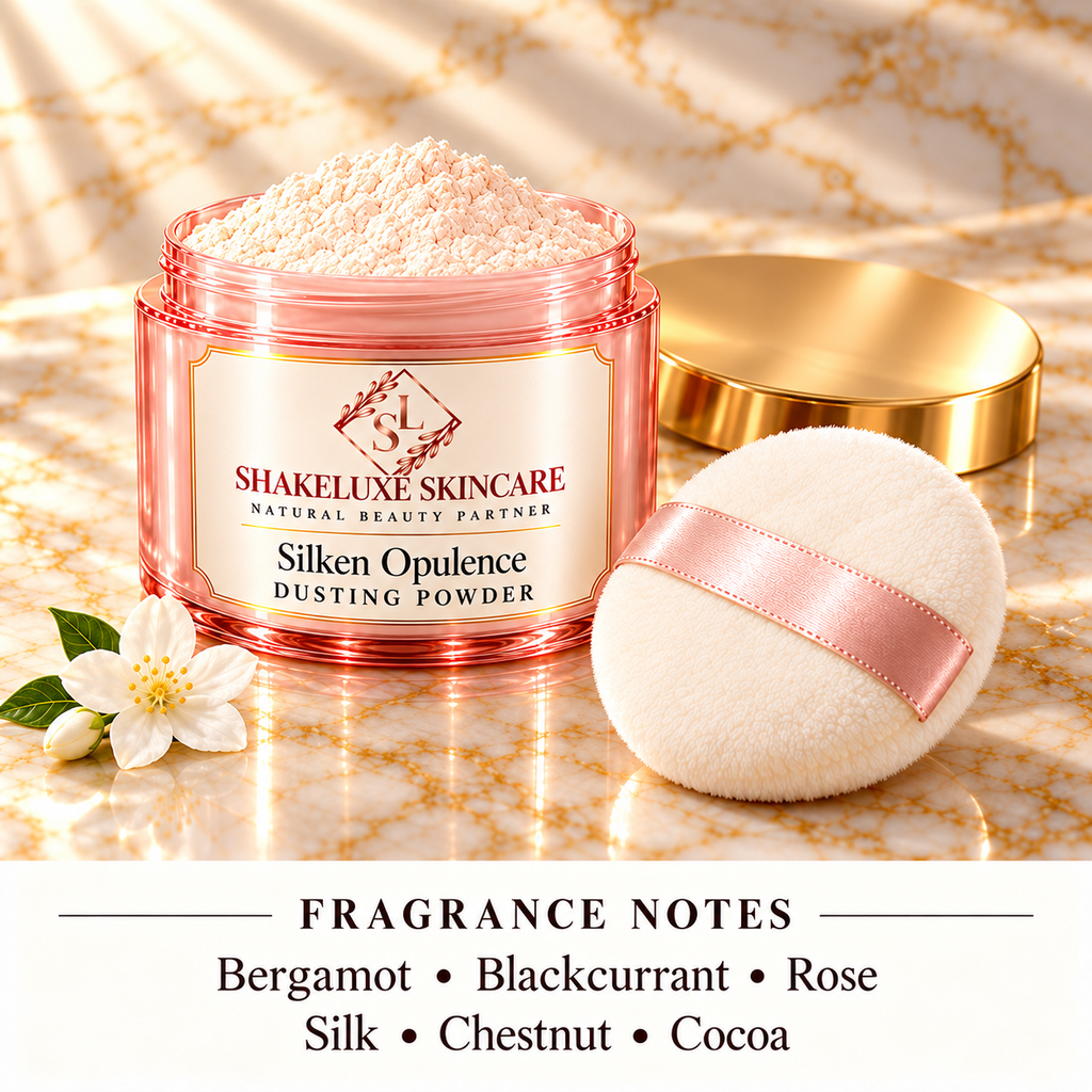ShakeLuxe Silken Opulence Dusting Powder; Bergamot • Blackcurrant • Rose • Silk • Chestnut • Cocoa