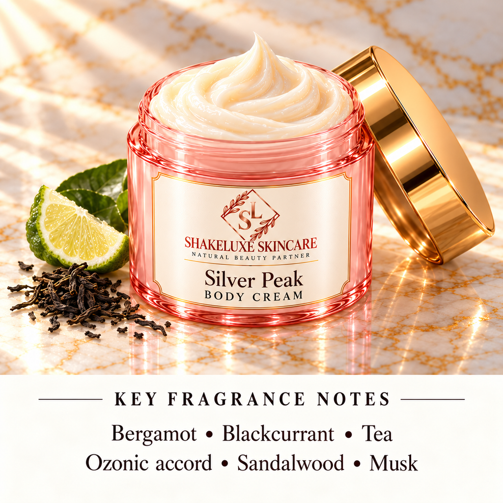 ShakeLuxe Silver Peak Body Cream — bergamot, blackcurrant, tea, ozonic accord, sandalwood and musk