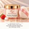 ShakeLuxe Strawberry Marshmallow Dusting Powder with SL branding and fragrance notes.
