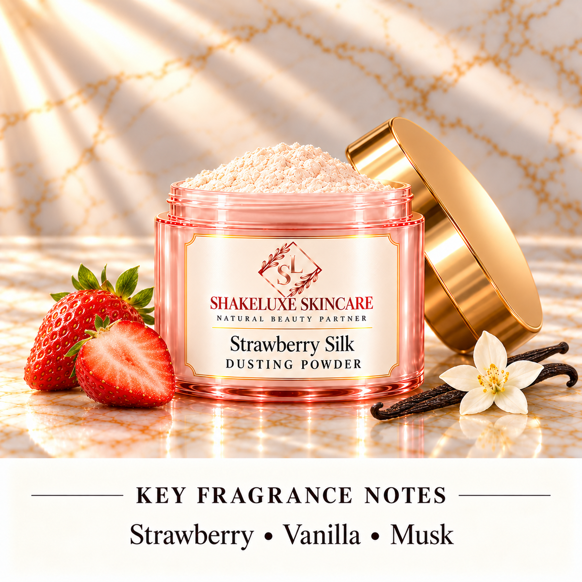 ShakeLuxe Strawberry Silk Dusting Powder — strawberry, vanilla and musk