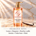 ShakeLuxe Vanilla Sublime Essence body oil, pink and gold packaging; Lemon • Bergamot • Bourbon vanilla; Jasmine • Tonka bean • Musk