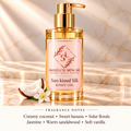 ShakeLuxe Sun-kissed Silk Body Oil with SL branding and fragrance notes.