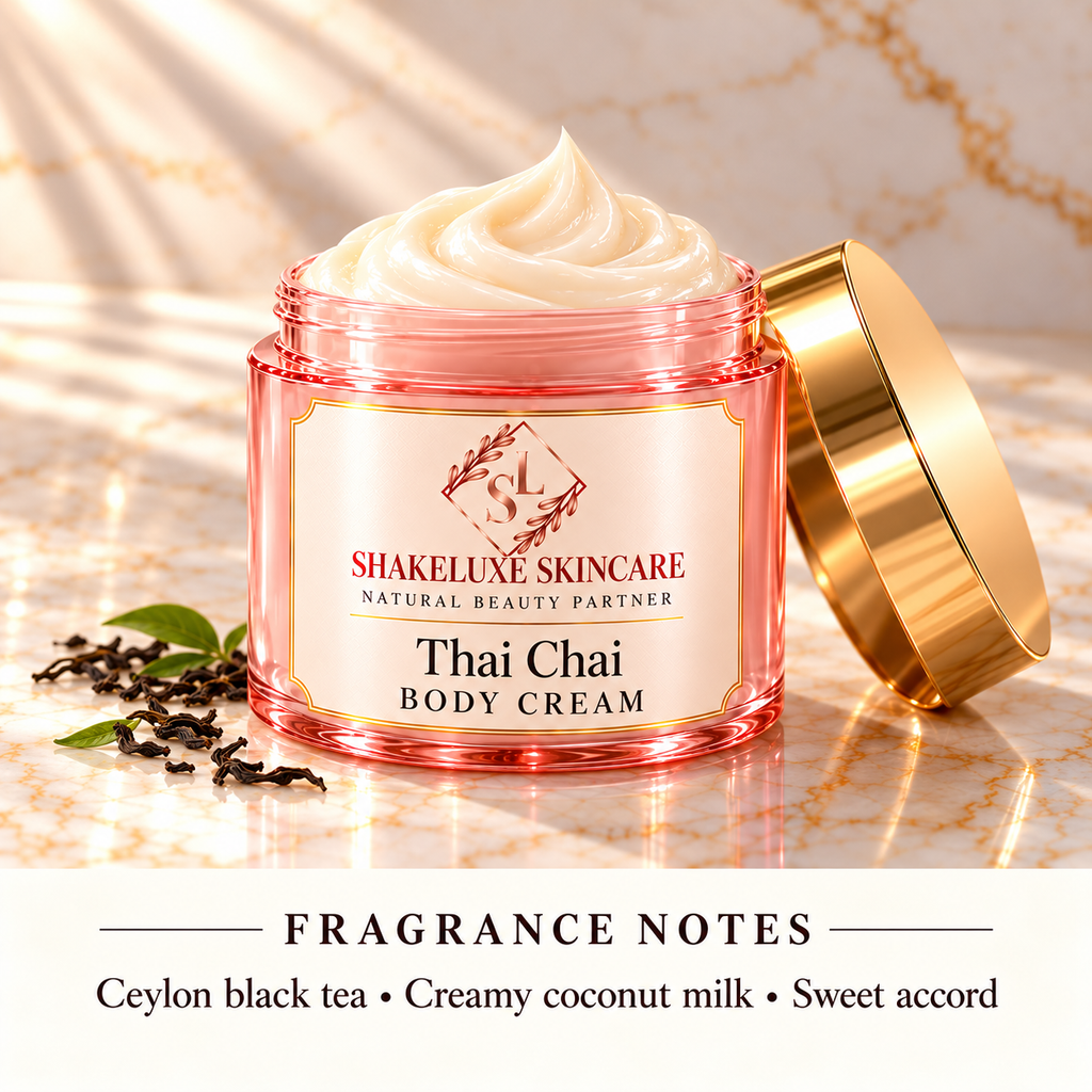 Thai Chai detail product image with ShakeLuxe SL branding and fragrance notes