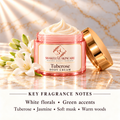 ShakeLuxe tuberose cream with key fragrance notes