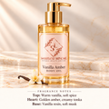ShakeLuxe Vanilla Amber Body Oil with SL branding and fragrance notes.