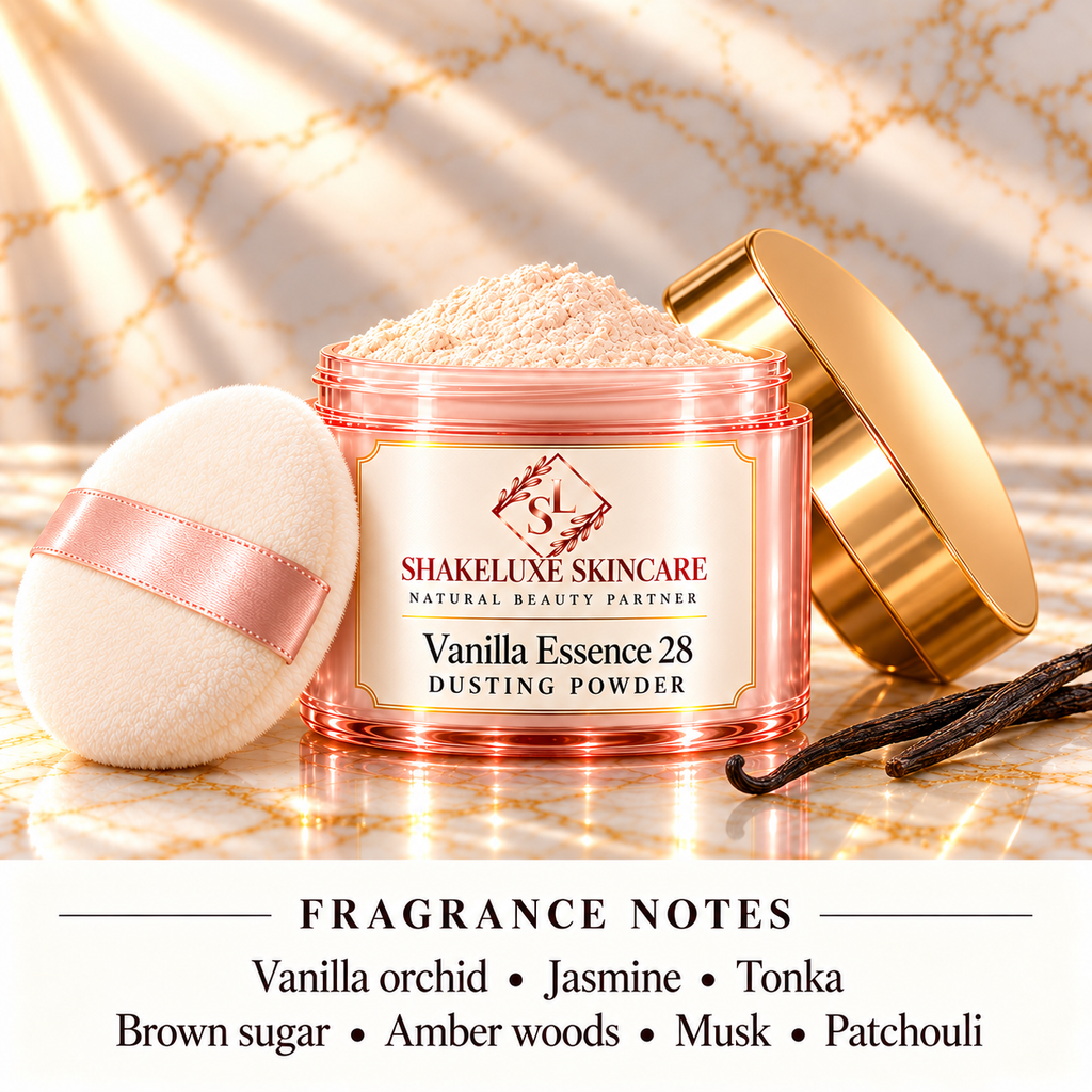 ShakeLuxe Vanilla Essence 28, pink and gold packaging with Vanilla orchid • Jasmine • Tonka; Brown sugar • Amber woods • Musk • Patchouli